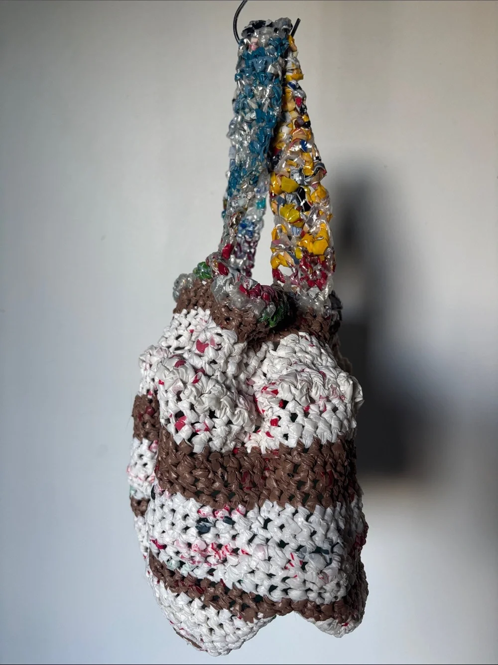 Handcrafted Plarn (plastic yarn) Crochet Satchel Tote from Etsy NWOT